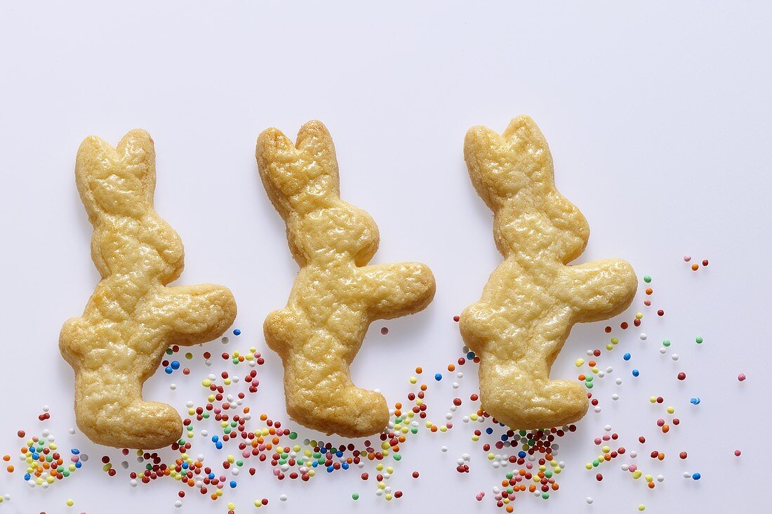 Three rabbit biscuits with sprinkles