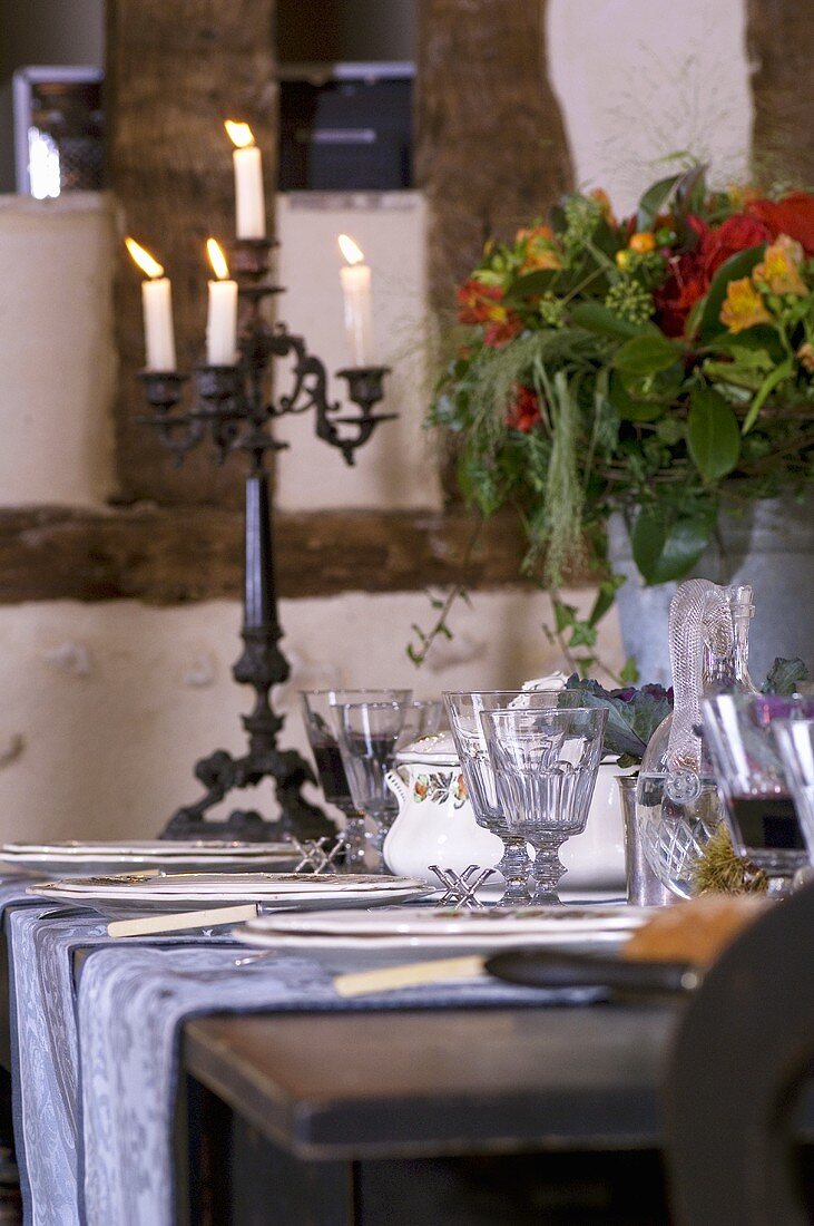 Laid table with candelabrum