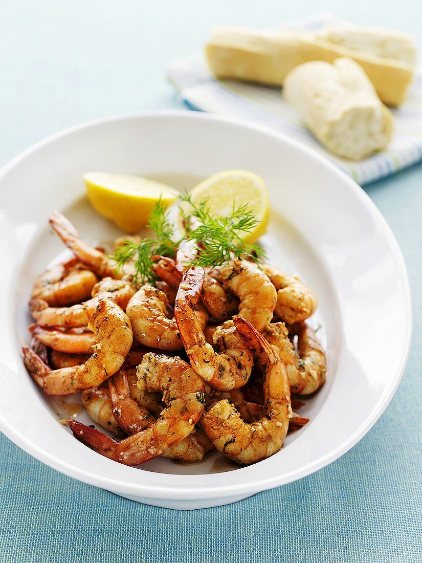 Garlic prawns with dill and lemon