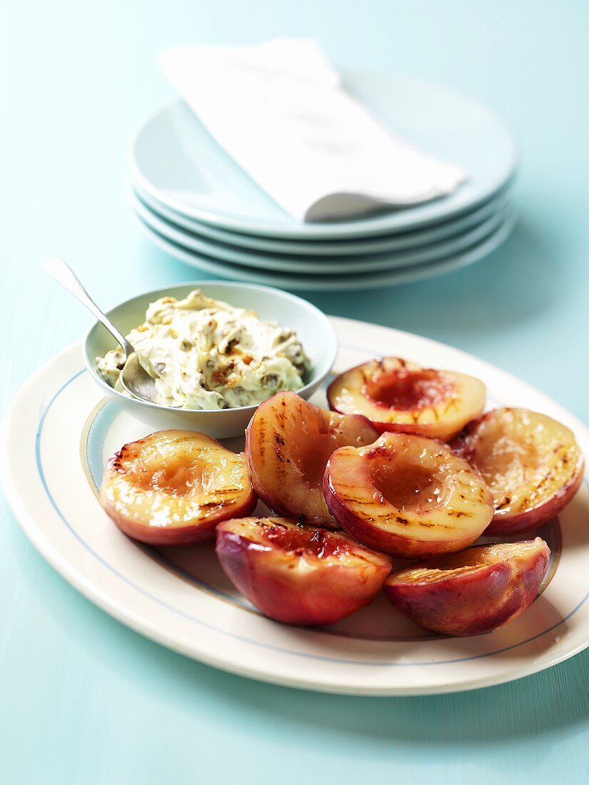 Grilled nectarines with dip