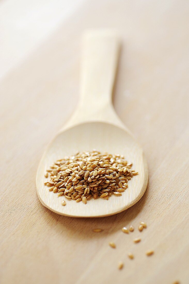 Linseed on wooden spoon