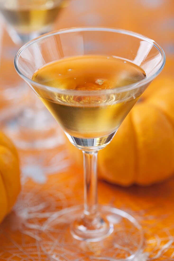 A glass of home-made pumpkin liqueur