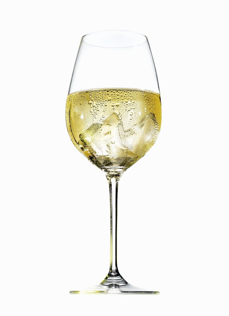 Glass of white wine spritzer (with condensation)