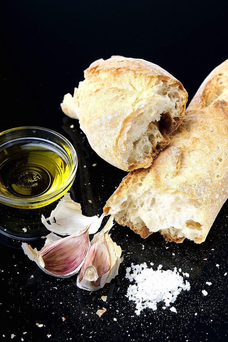 Olive oil, garlic, salt and baguette