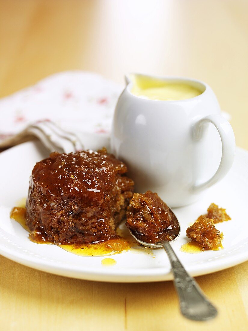 Ginger pudding with custard