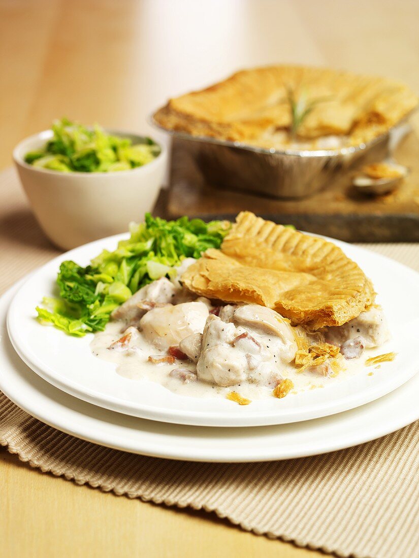 Chicken and pancetta pie with greens