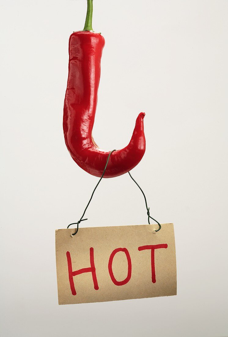 Chilli with a 'HOT' sign