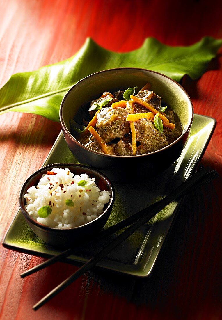 Beef stew with vegetables and rice (Vietnam)