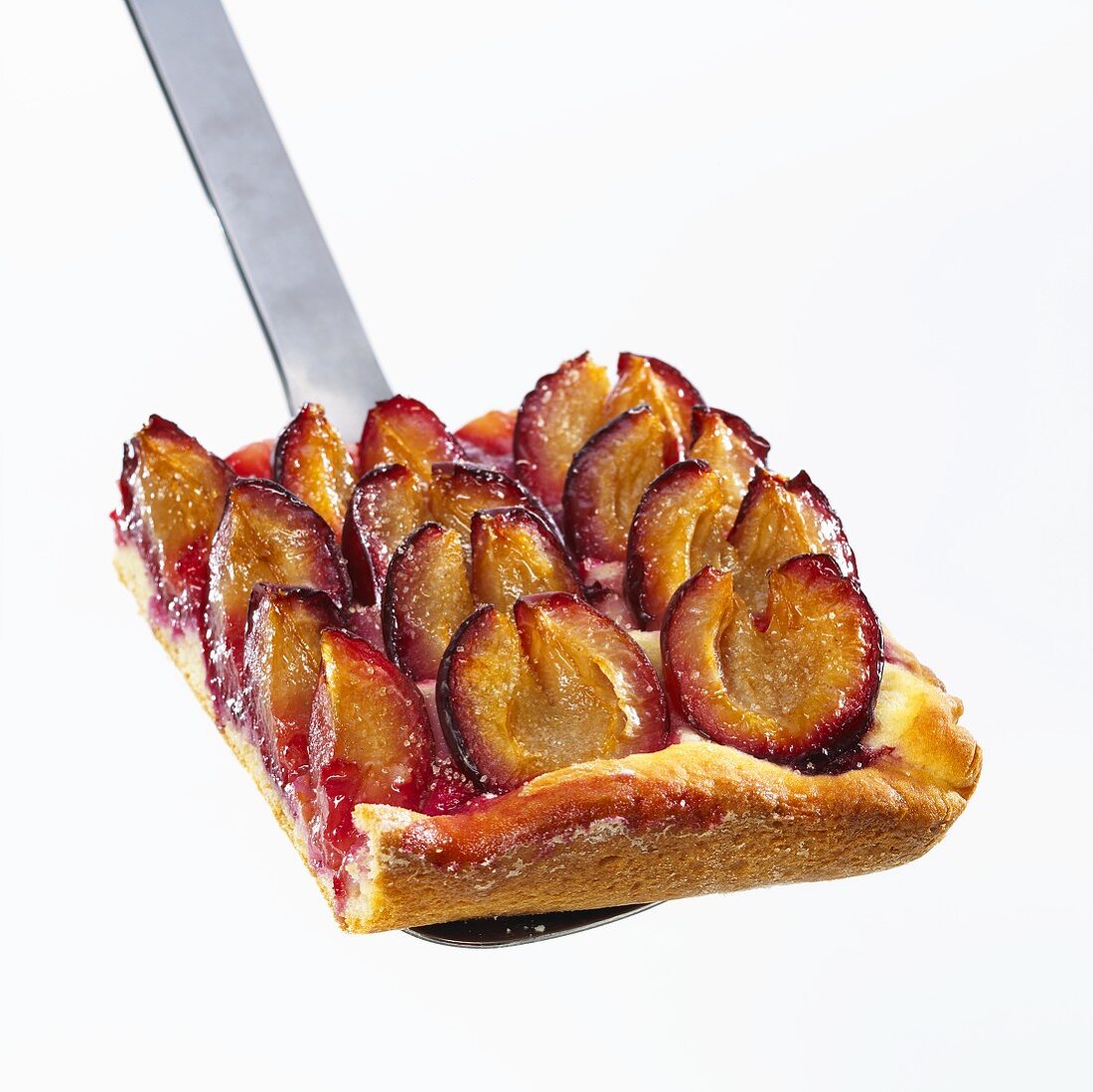 Piece of plum cake on server