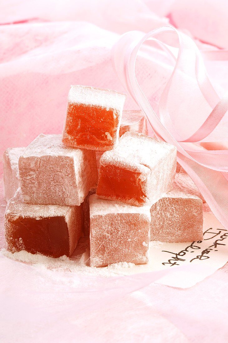 Turkish Delight on pink cloth