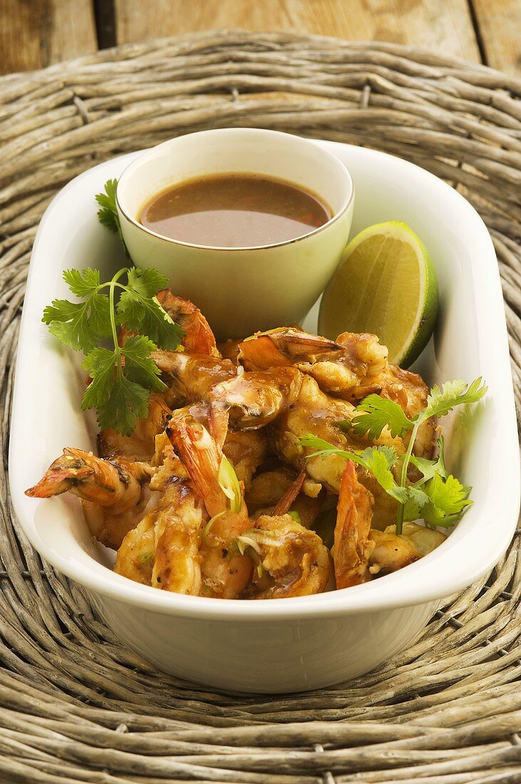 Sweet and sour prawns with sauce