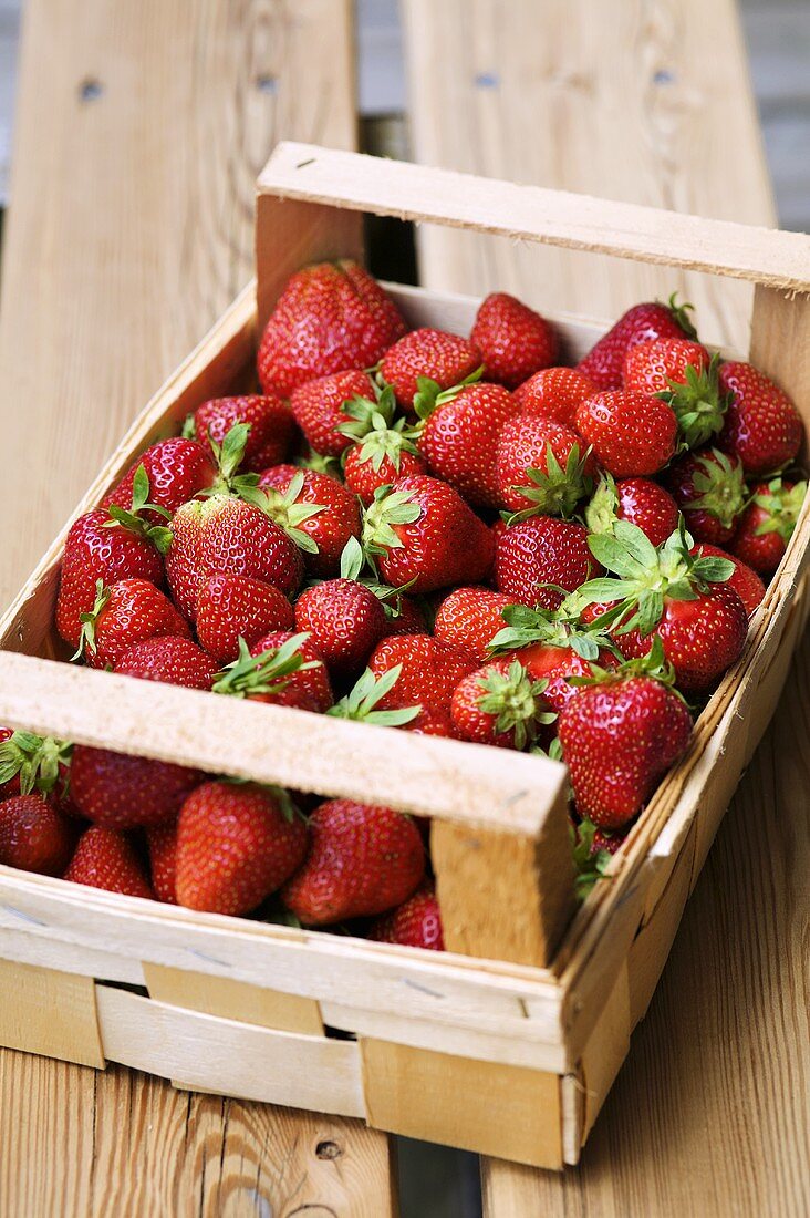 Fresh strawberries in crate