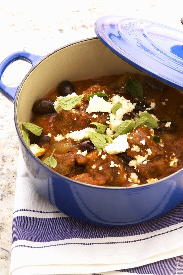 Lamb stew with feta and olives (Greece)