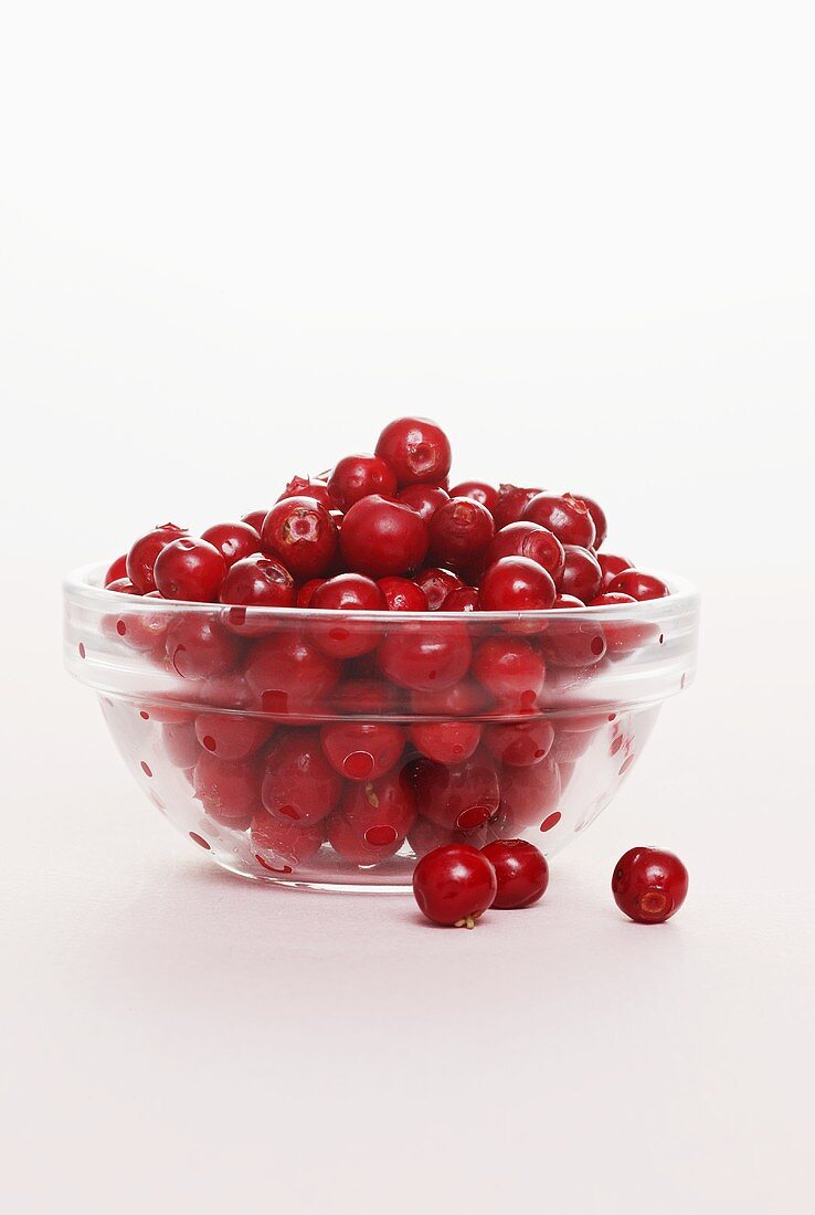 Cowberries in a glass dish