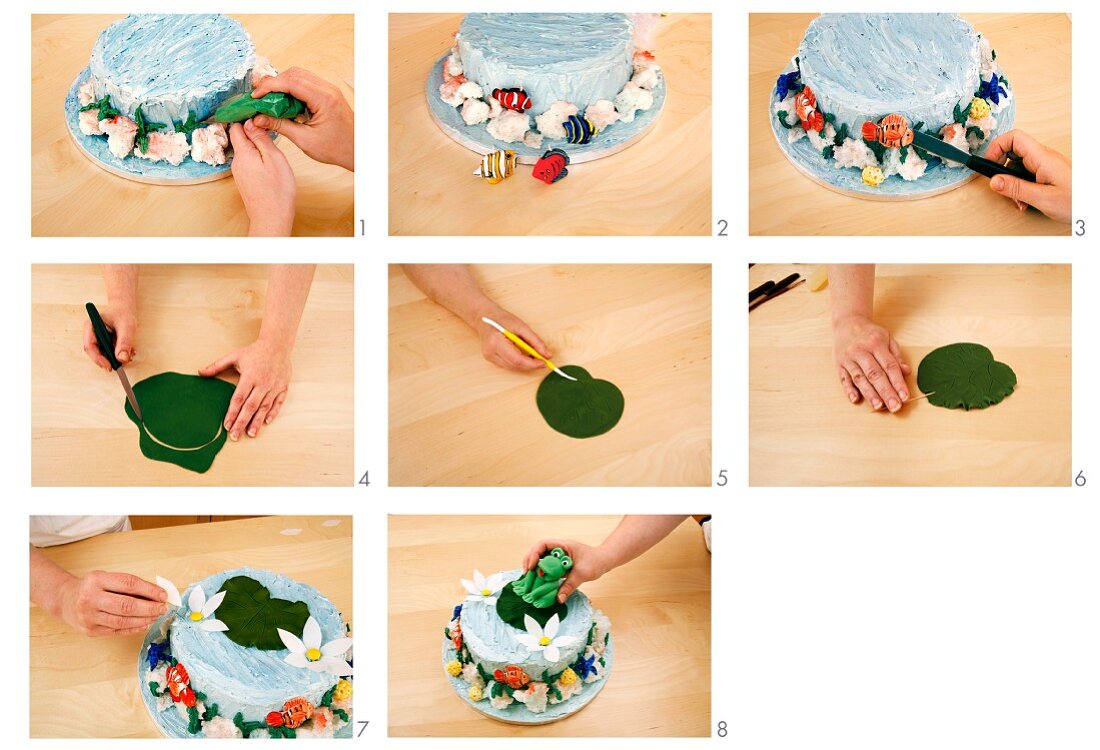 Decorating a pond cake