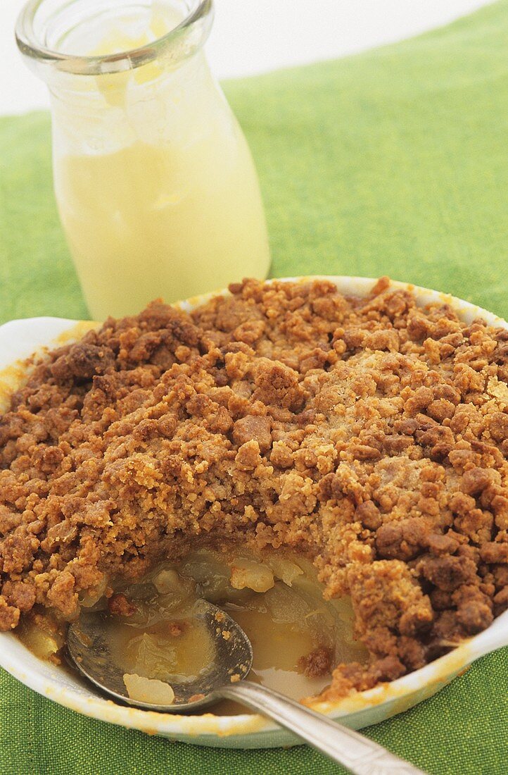 Apple and pear crumble and custard