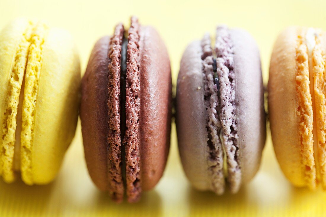 Different coloured macarons (small French cakes)