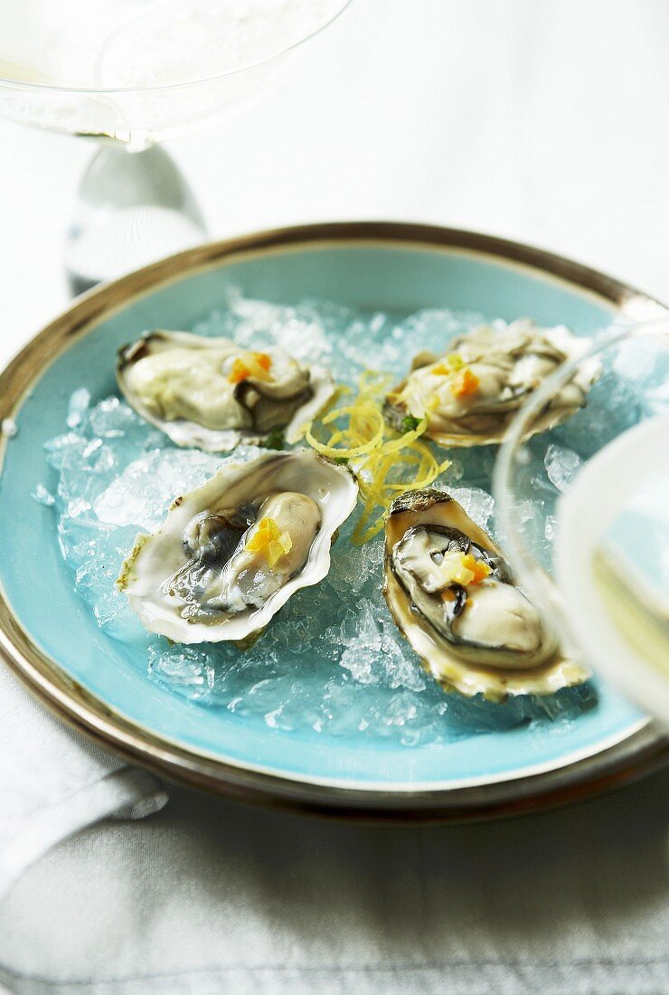 Marinated oysters on ice