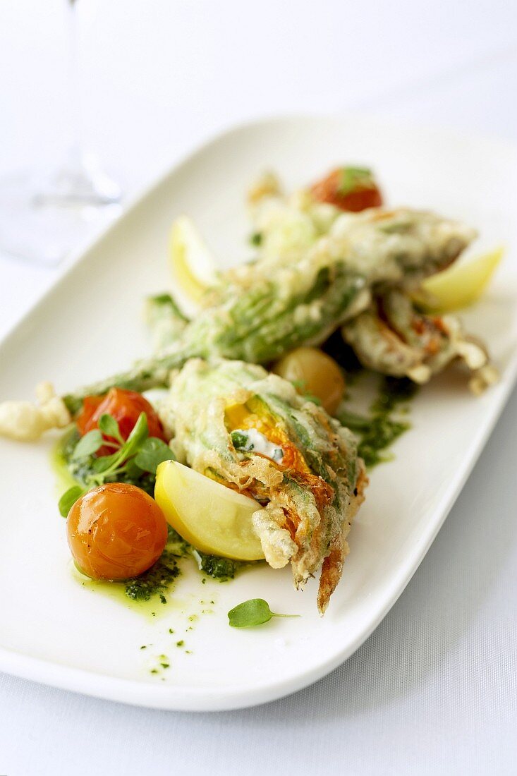 Courgette flowers with ricotta stuffing