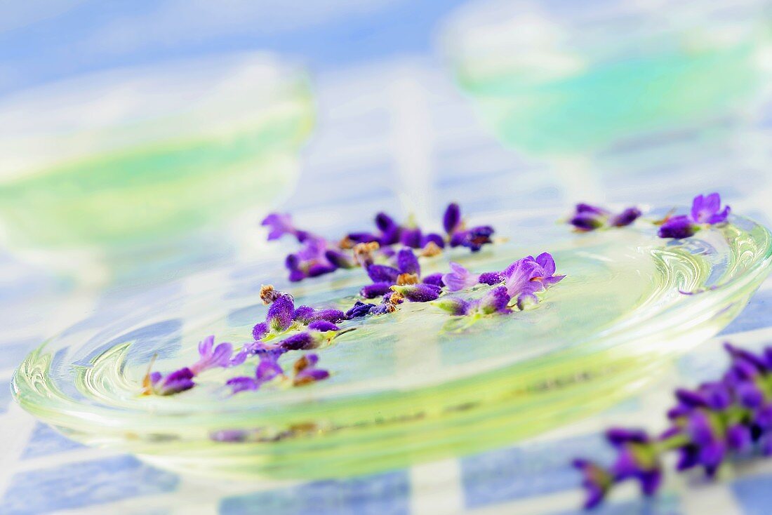 Lavender oil with lavender flowers