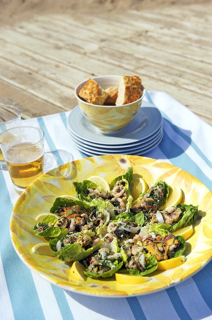 Platter of seafood salad