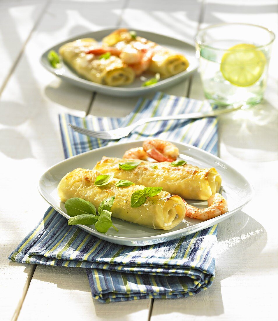 Lasagne rolls with scampi