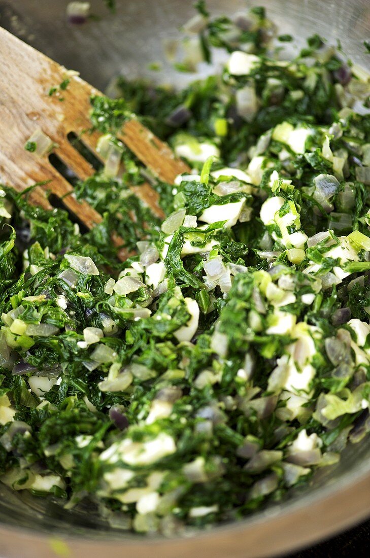 Spinach filling for spanakopita (Greece)