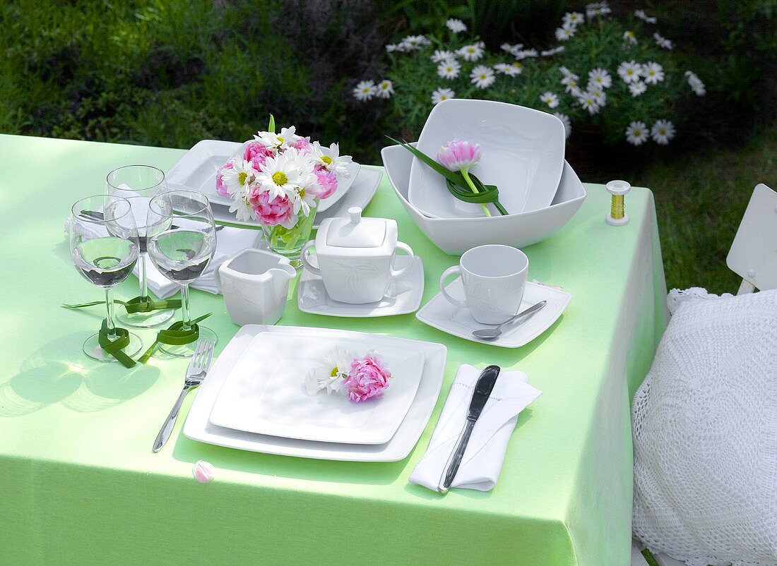 Laid table in garden