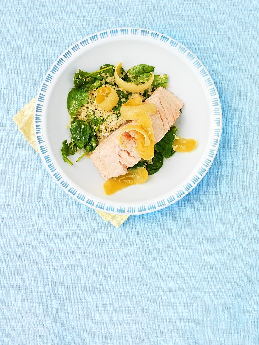 Salmon fillet with spinach and couscous