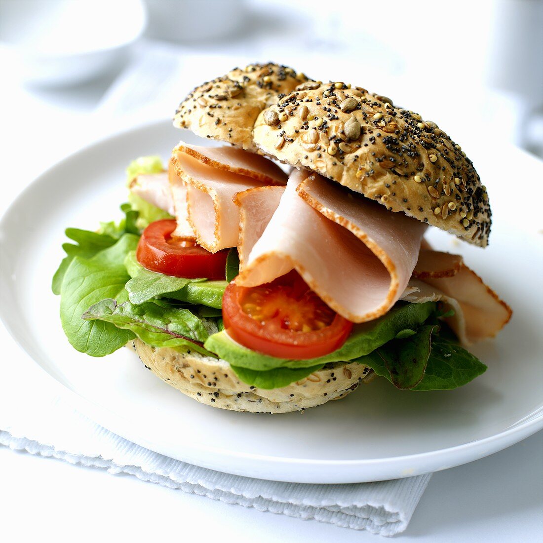 Turkey breast and salad in wholemeal roll