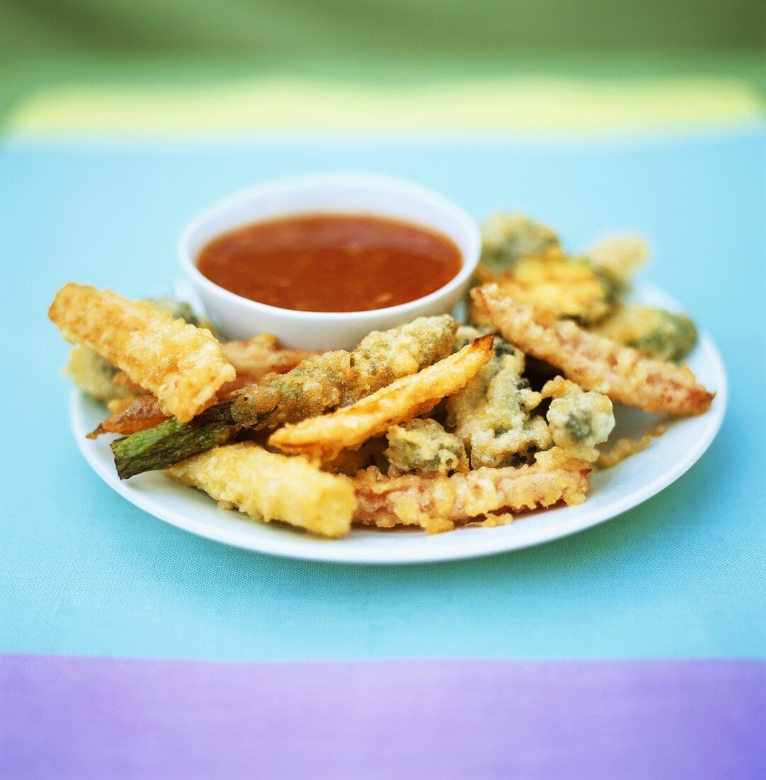 Vegetable tempura with sweet and sour dip