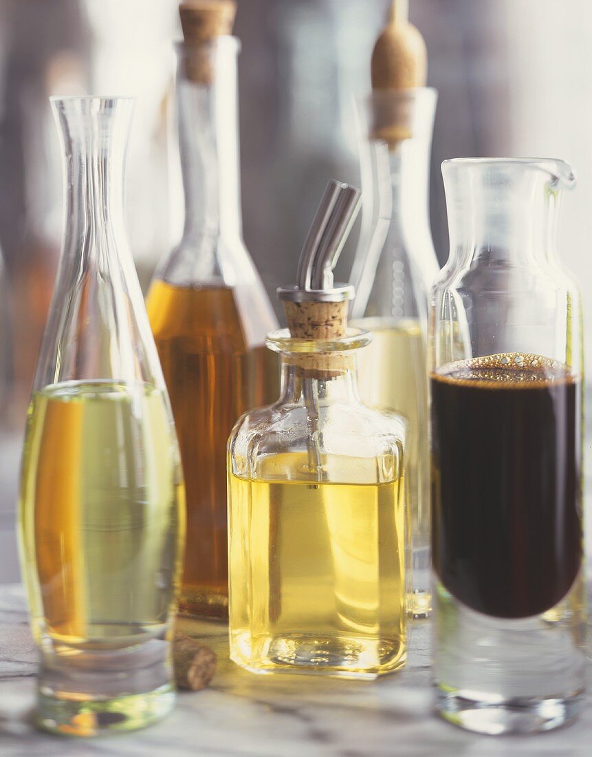 Still life with various types of oil and vinegar