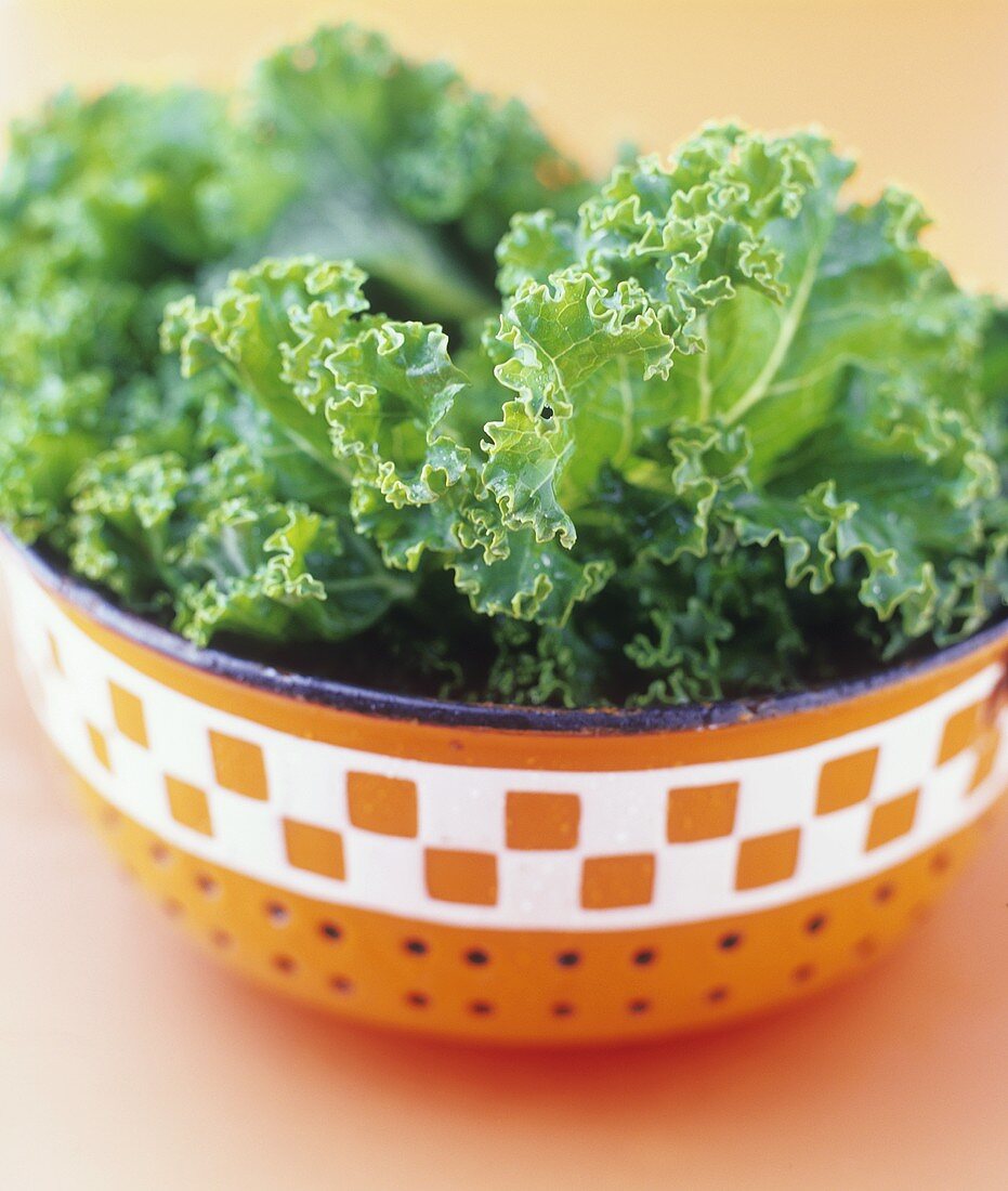 Kale in a strainer