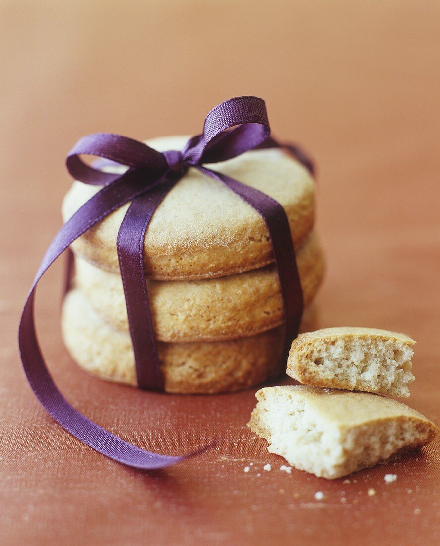 Shortbread biscuits tied with a ribbon