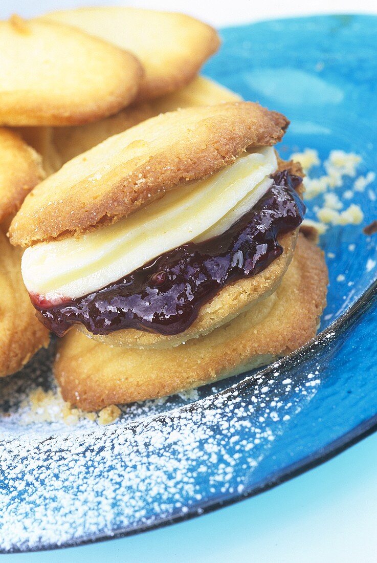 Biscuits with jam and cream filling