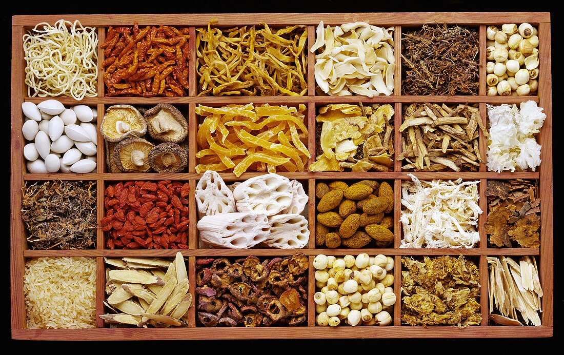Chinese spices and ingredients in typecase