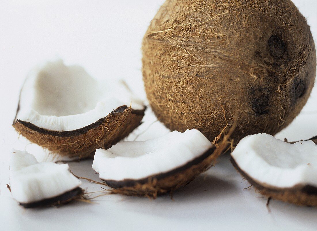 Whole and broken coconut