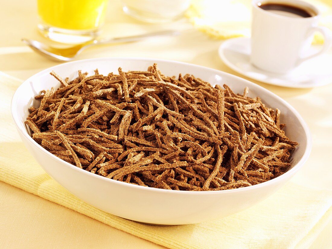 Wheat bran breakfast cereal in a bowl