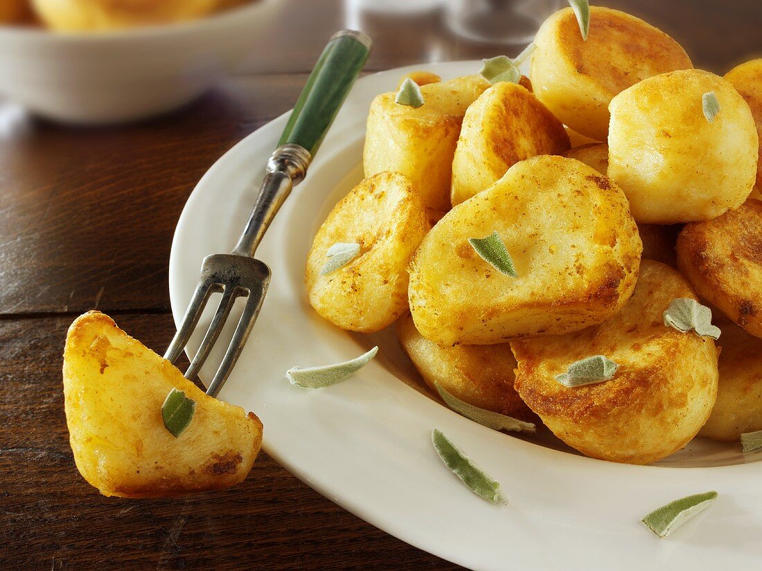 Roast potatoes with sage leaves