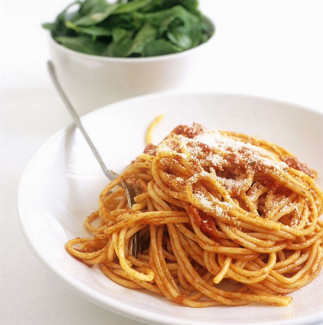 Spaghetti with tomato sauce and Parmesan