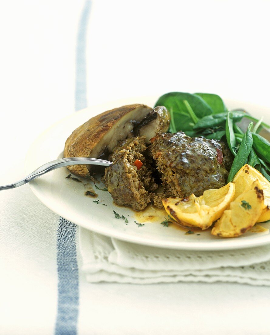 Grilled burger (made with extra lean beef) with vegetables