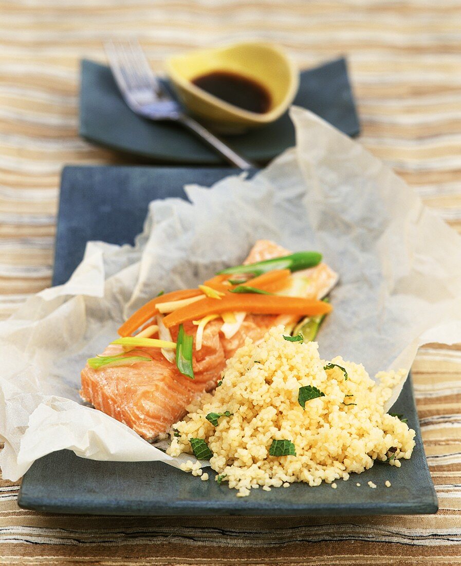 Salmon trout with lemon grass and couscous