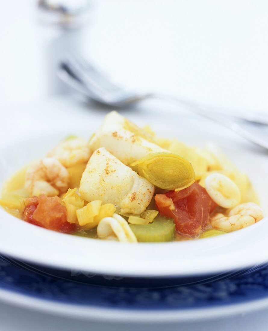 Seafood and vegetable stew with cayenne pepper