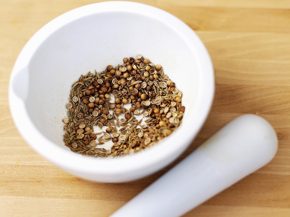 Spices in mortar with pestle
