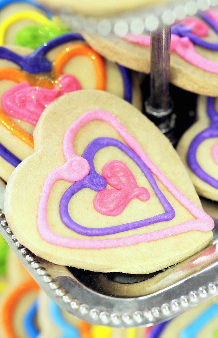 Iced, heart-shaped biscuits