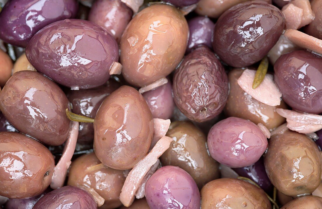 Marinated olives with garlic and rosemary (full-frame)