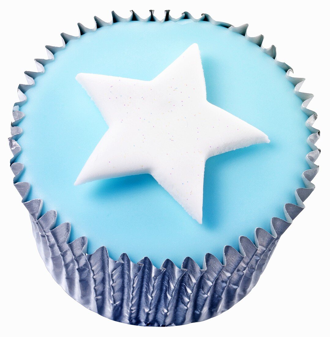 Cupcake with blue icing and star