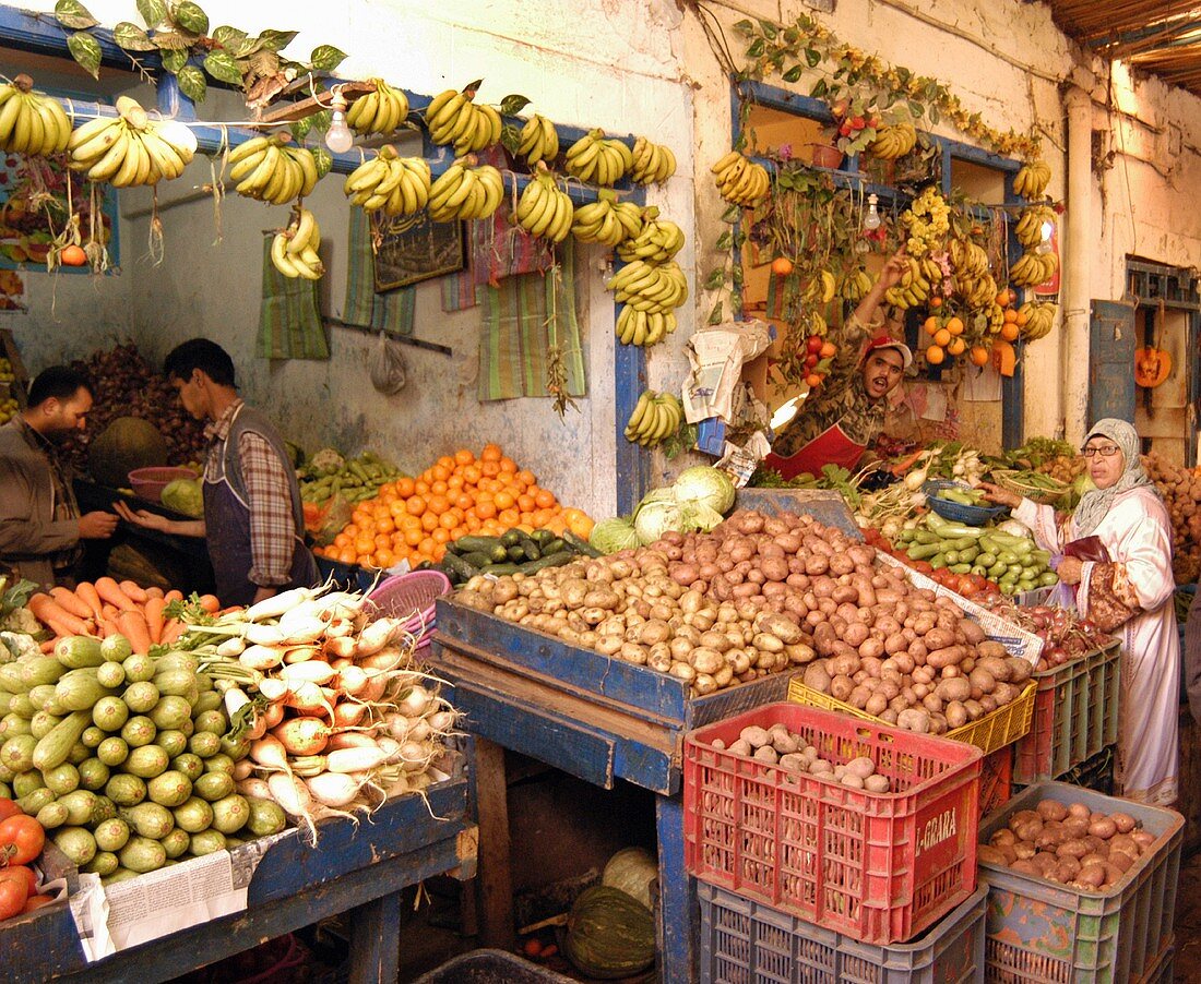 Fruit and vegetables on a Moroccan market stall