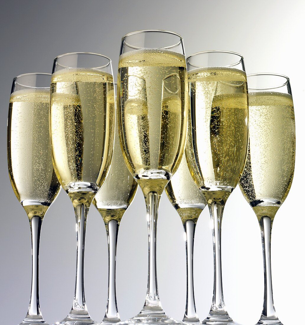 Sieben Gläser Champagner