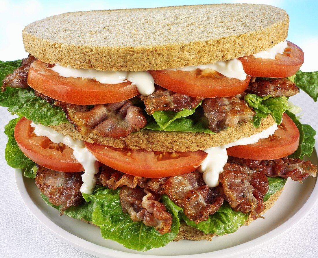 Double-decker BLT sandwich with mayonnaise